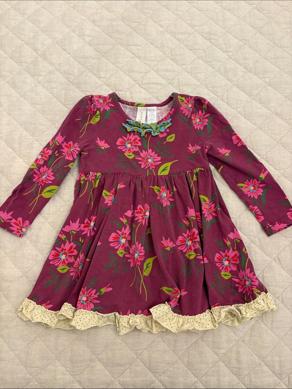 Matilda Jane Berry Floral Long Sleeve Dress with Cream Ruffle